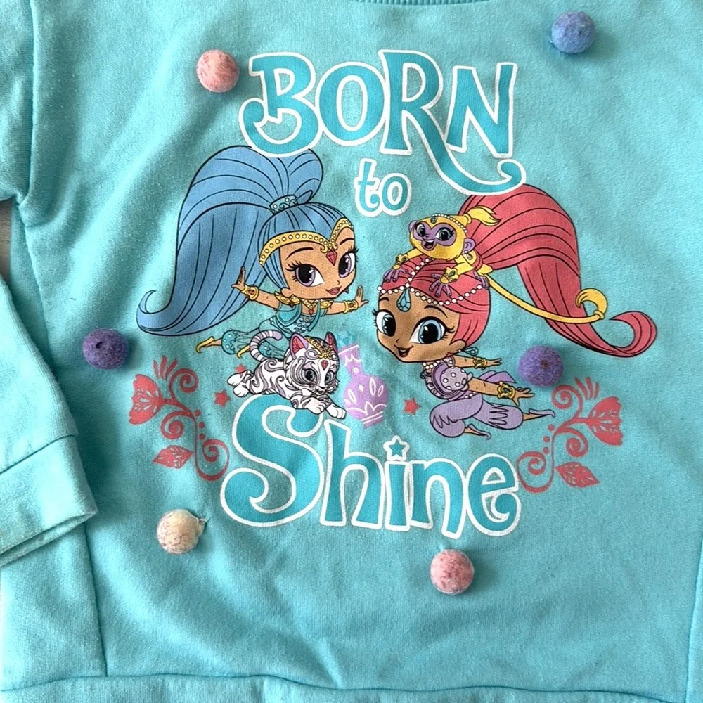 Shimmer & Shine Girls 4/5 Girls Light Blue Crewneck Sweatshirt Top 4t 5t Kids